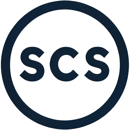 The letters SCS to represent simple cleaning services are contained within a circle to make up the company logo
